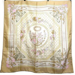 Vintage Cream/Pink Hermes "Jeux de Paille" Silk Scarf